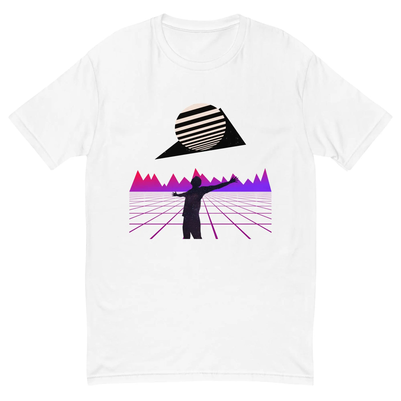 mens whitestreetwear tshirt with a purple on a white background