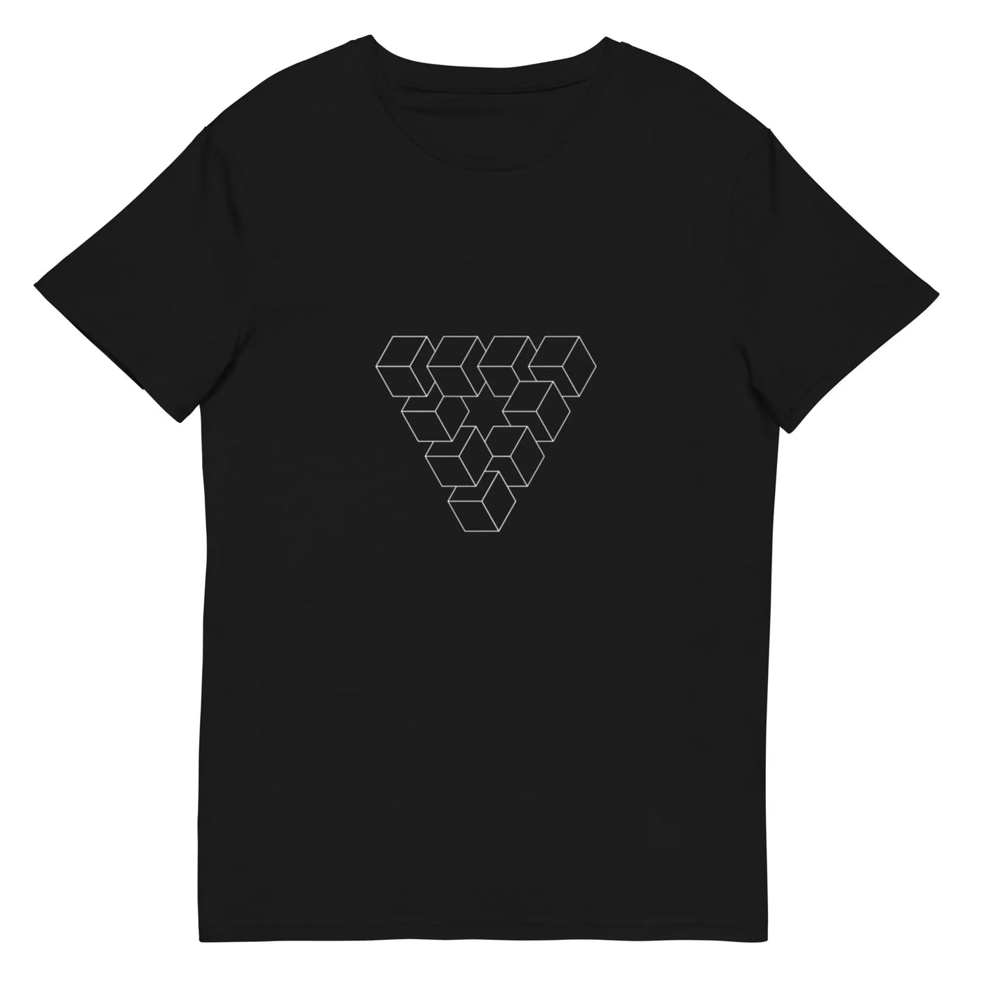 mens streetwear t-shirt with a geometric shape black on a white background