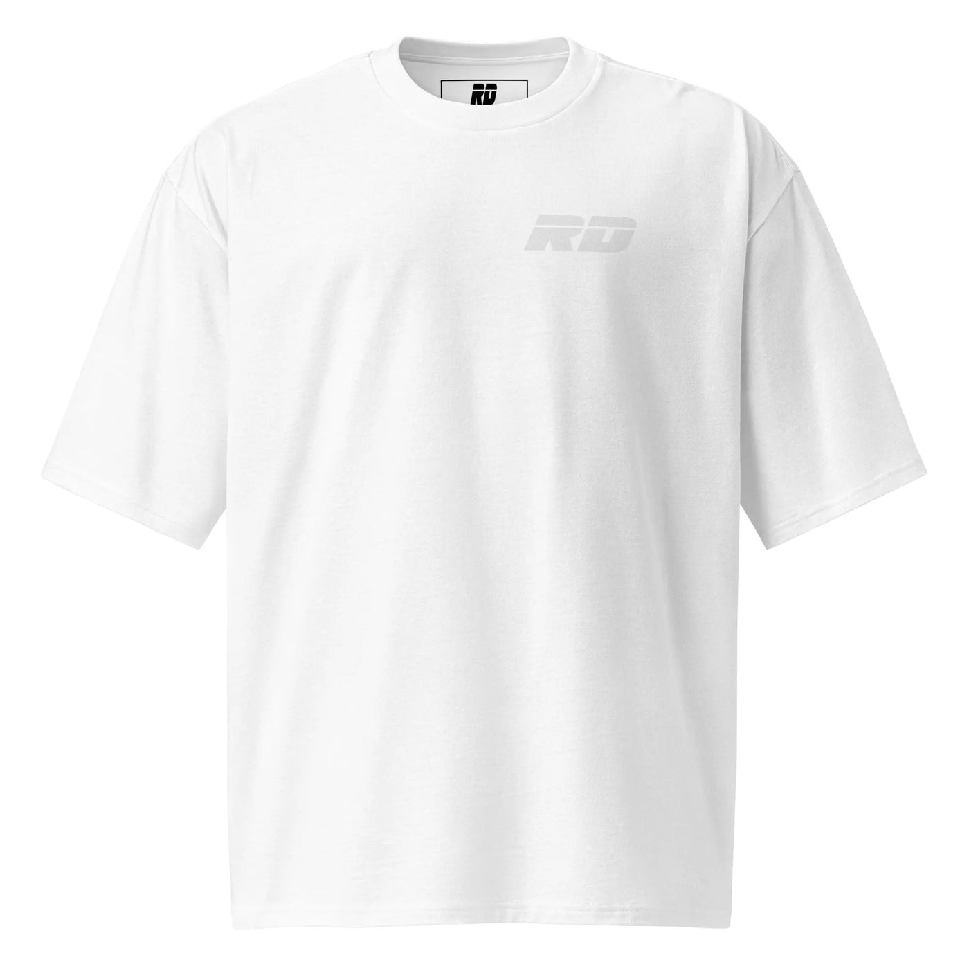 a white tshirt with a small logo in the upper right on a white background