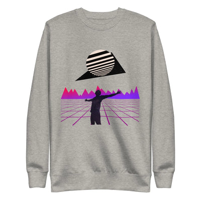 greyunisex streetwear sweater with a purple motif on a white background