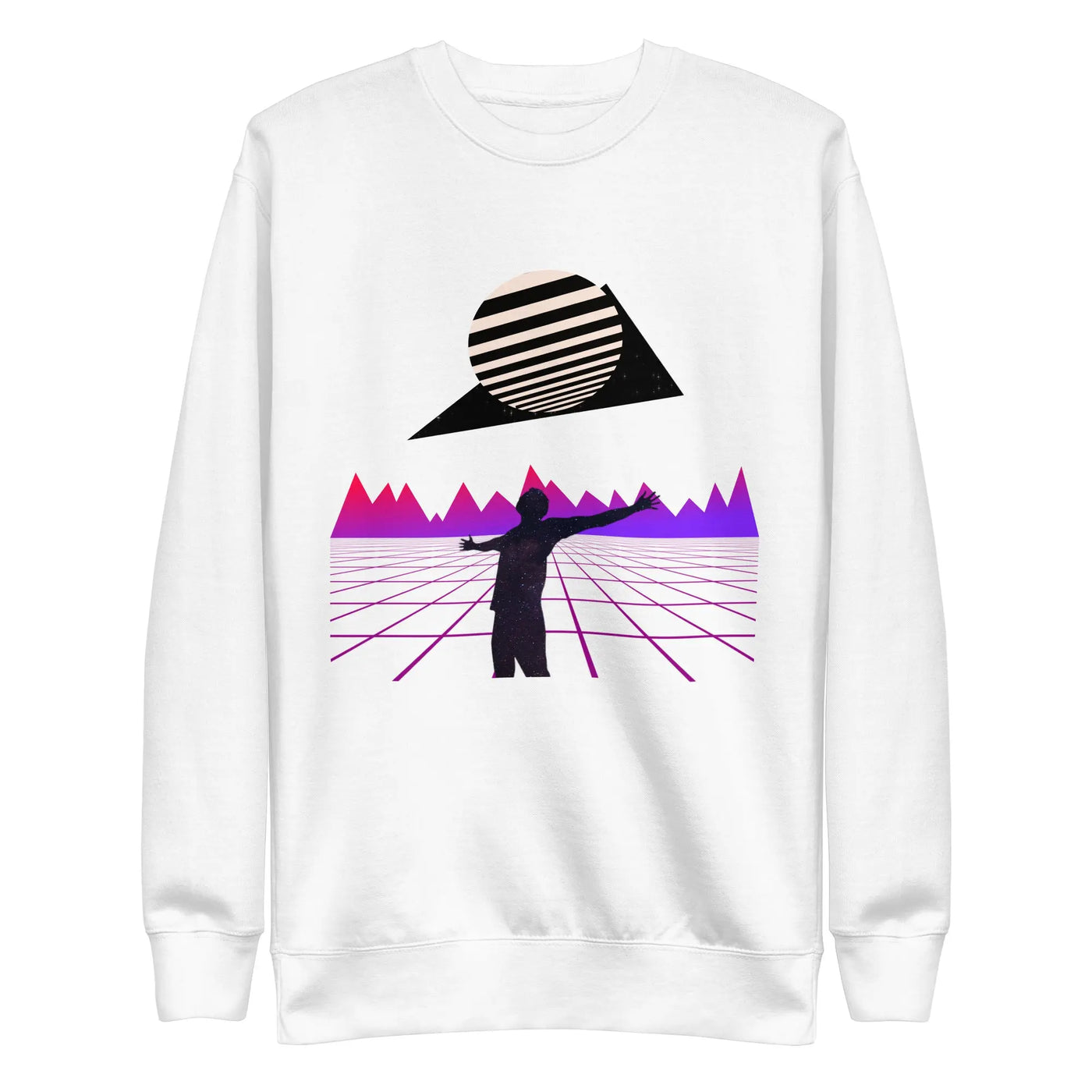 white unisex streetwear sweater with a purplemotif on a white background