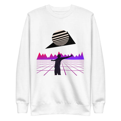 white unisex streetwear sweater with a purplemotif on a white background