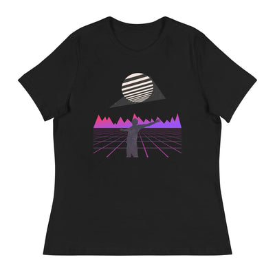 womens streetwear tshirt black with a purple motif on a white background