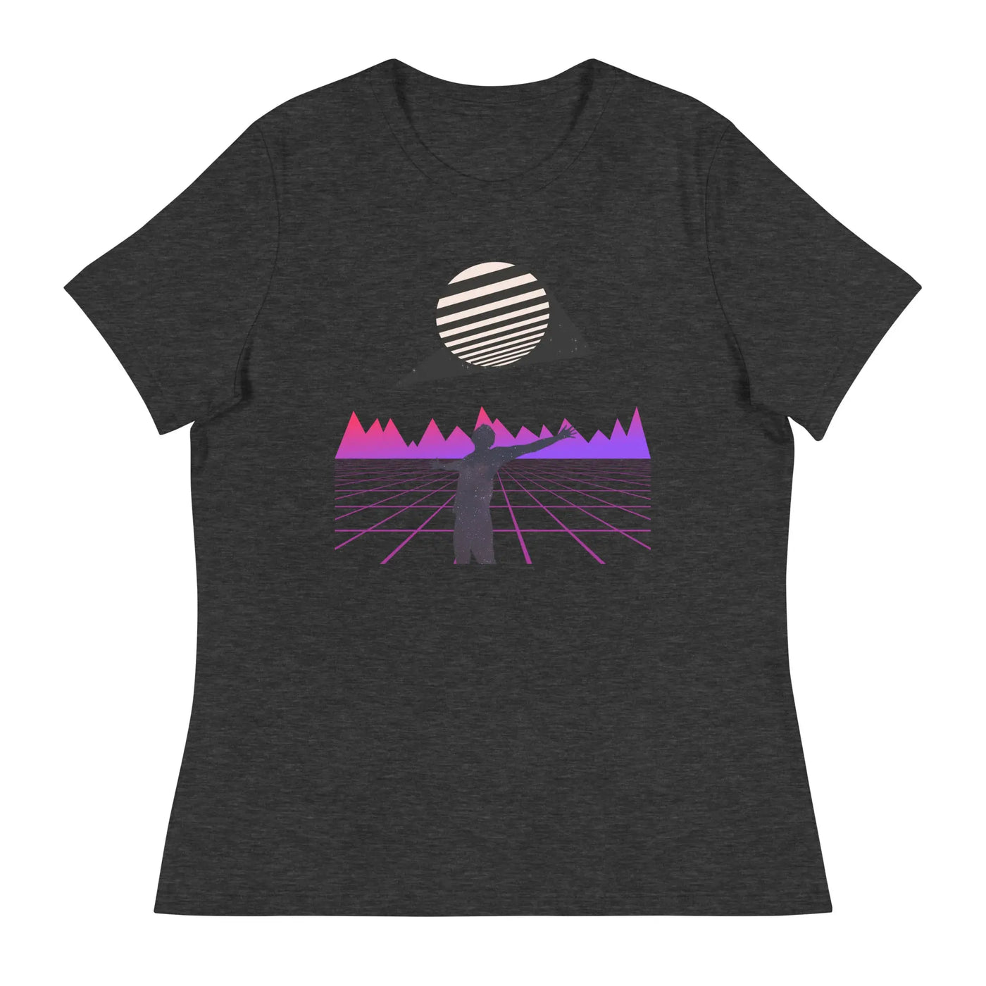 womens streetwear tshirt black with a purple motif on a white background