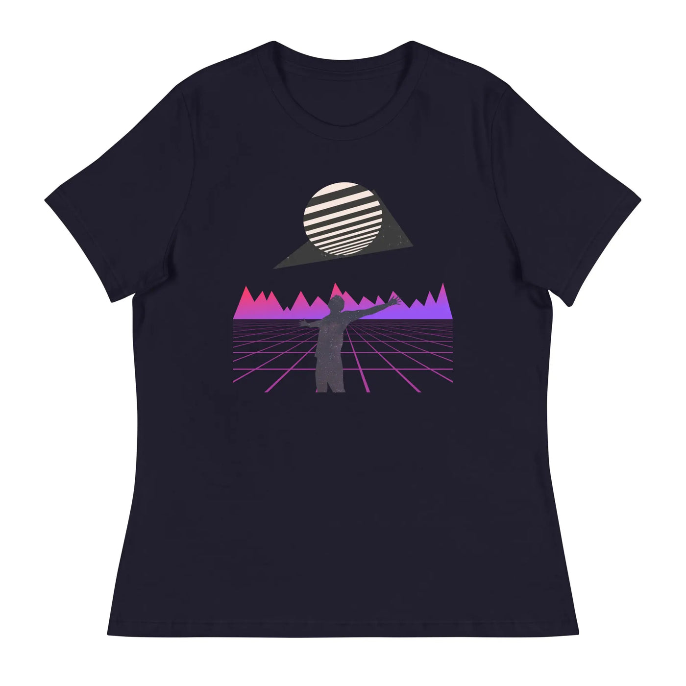 womens streetwear tshirt blue with a purple motif on a white background