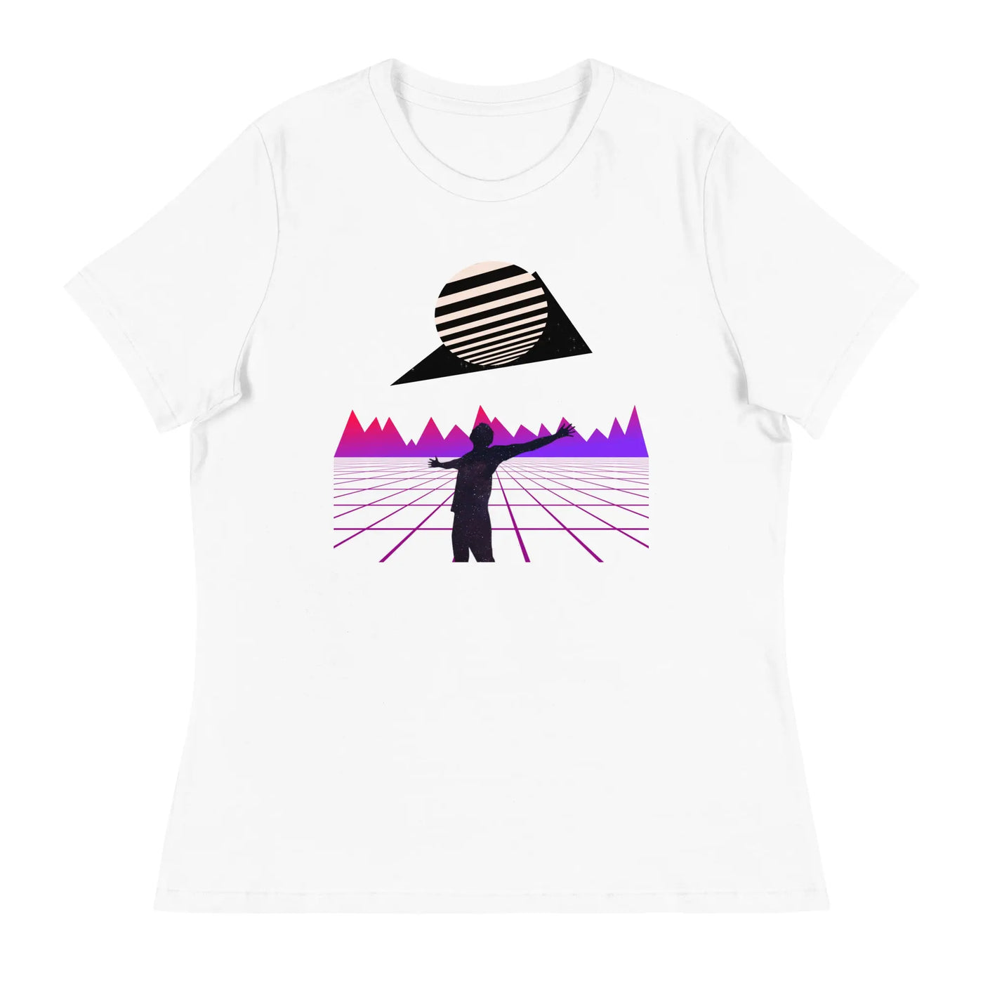 womens streetwear tshirt white with a purple motif on a white background